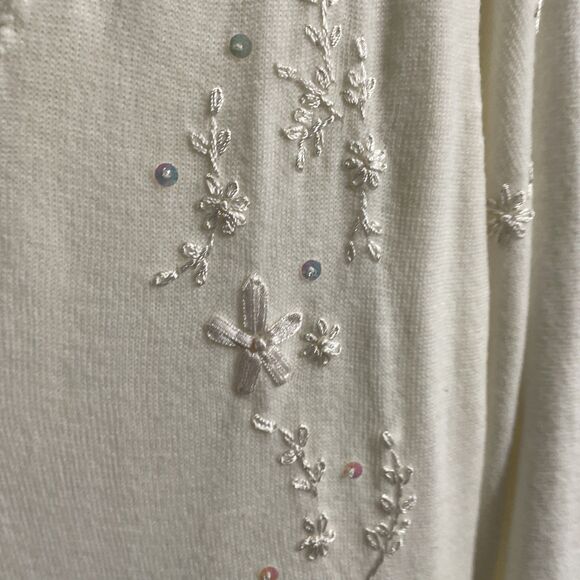 Teddi Knit Cardigan – Embroidered Floral Cream Sweater, Size Large, Soft Cottage - Picture 6 of 15